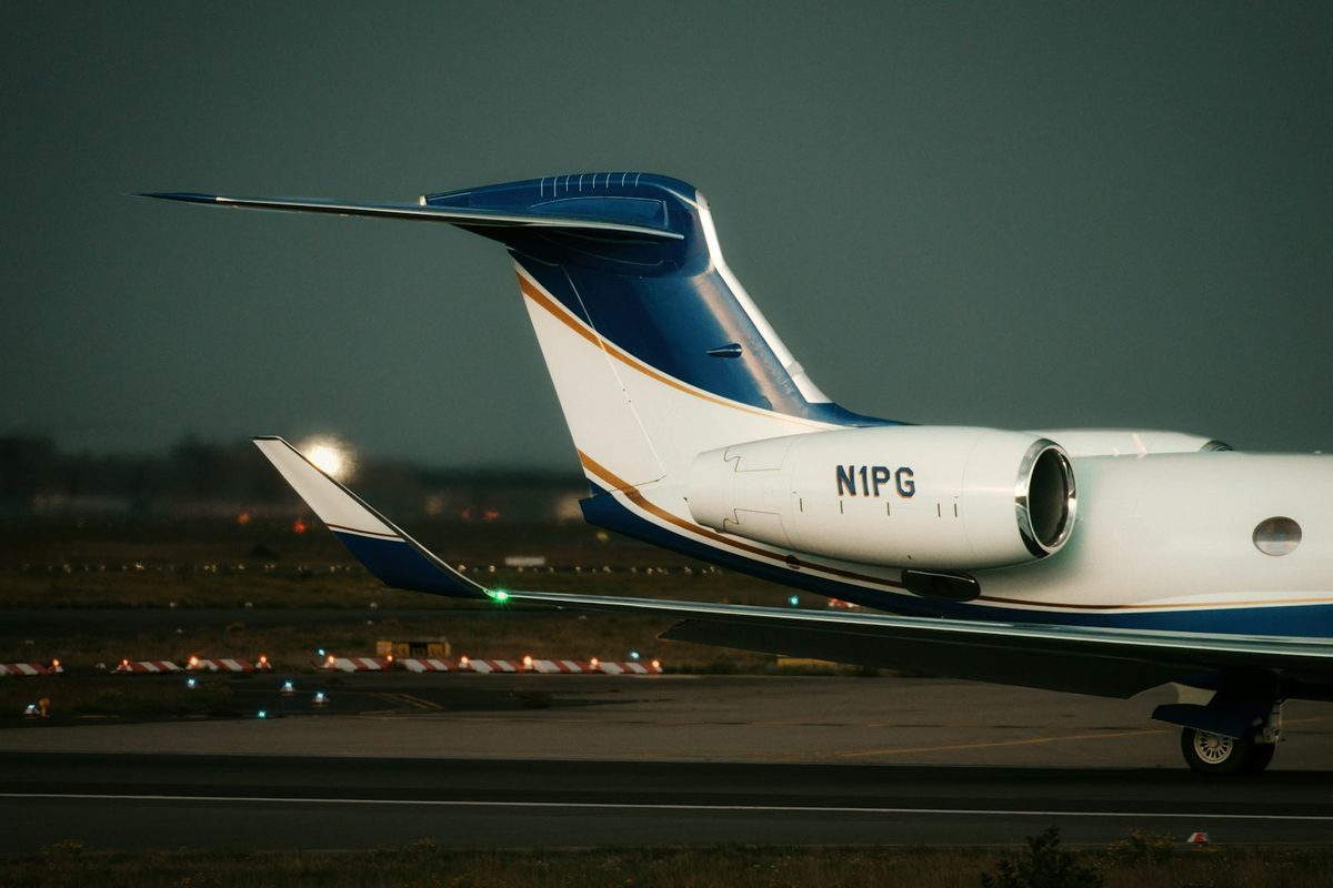 Private jet on the tarmac at dusk — aviation fuel supply